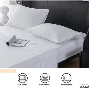 UlikTree Queen Bed White Sheet Set 4 Piece - Microfiber 15" Deep Pocket